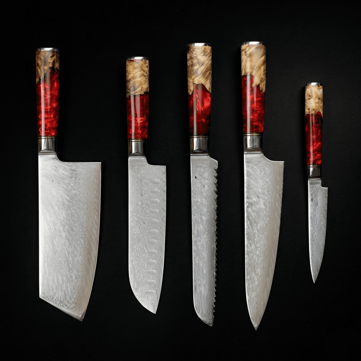 Japanse Damascus Nakama Shinku 5-delige Koksmes Set – Precisie Messen