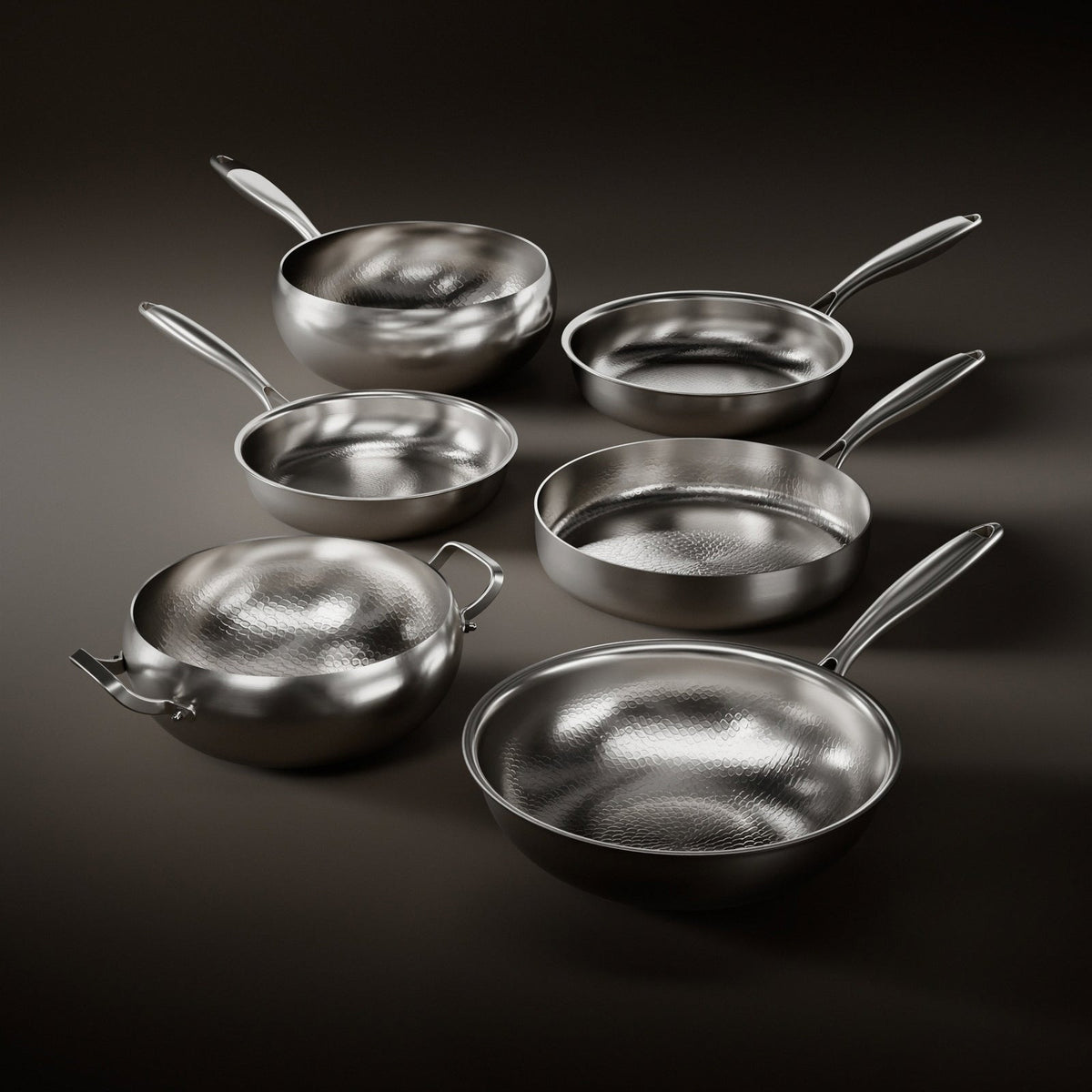 Gesmeed Titanium Compleet Keuken Set met 3 Deksel (10, 11 & 12 Inch)