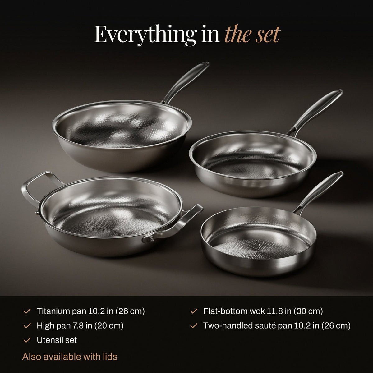 Gesmeed Titanium Familie Set: 4 Pannen & Gereedschappen