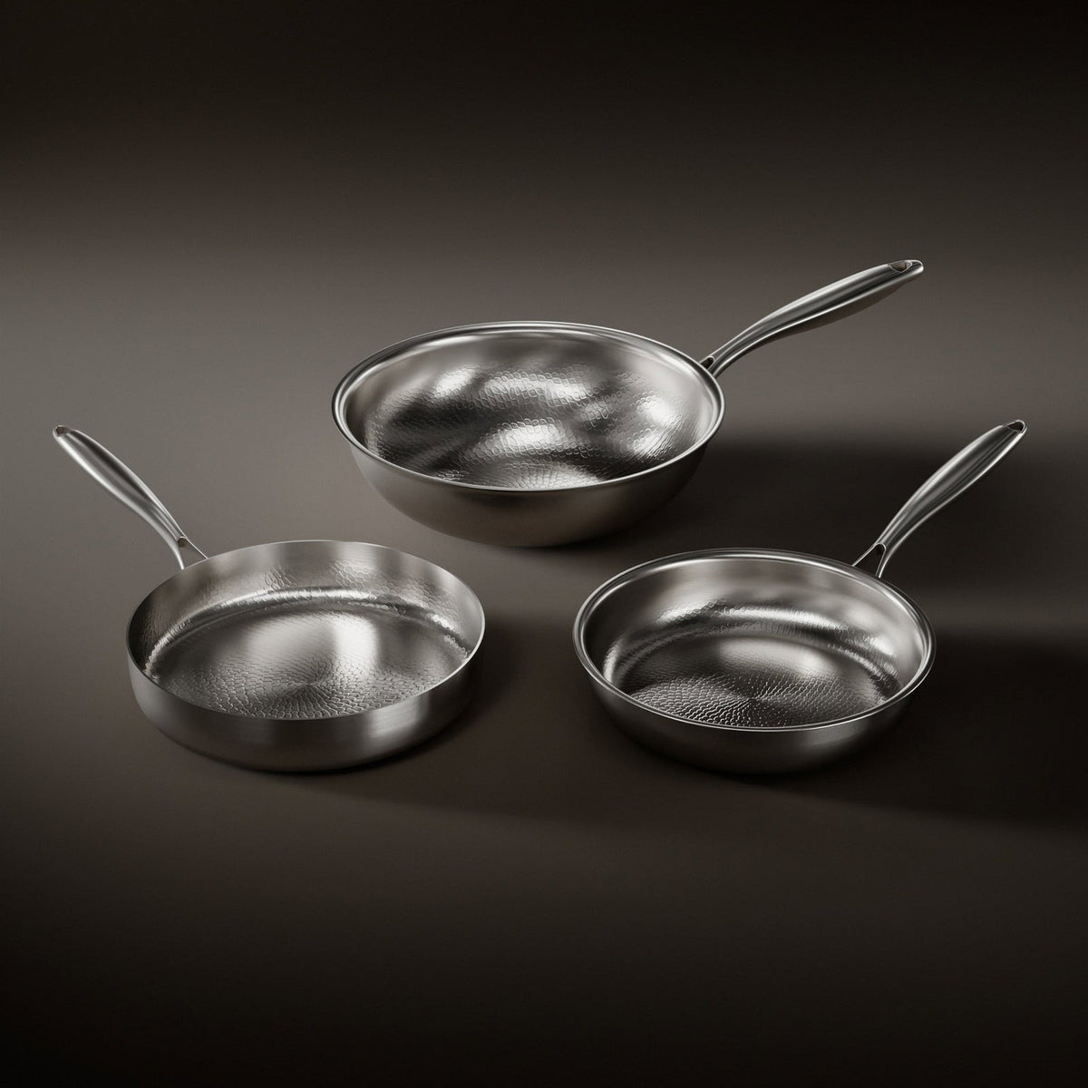 Gesmeed Titanium Roerbakset met 1 Deksel (20, 20 & 25 cm)
