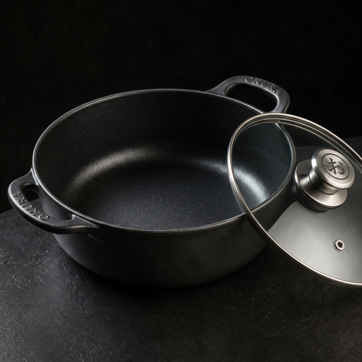 Gietijzeren Casserole Pan met Glazen Deksel