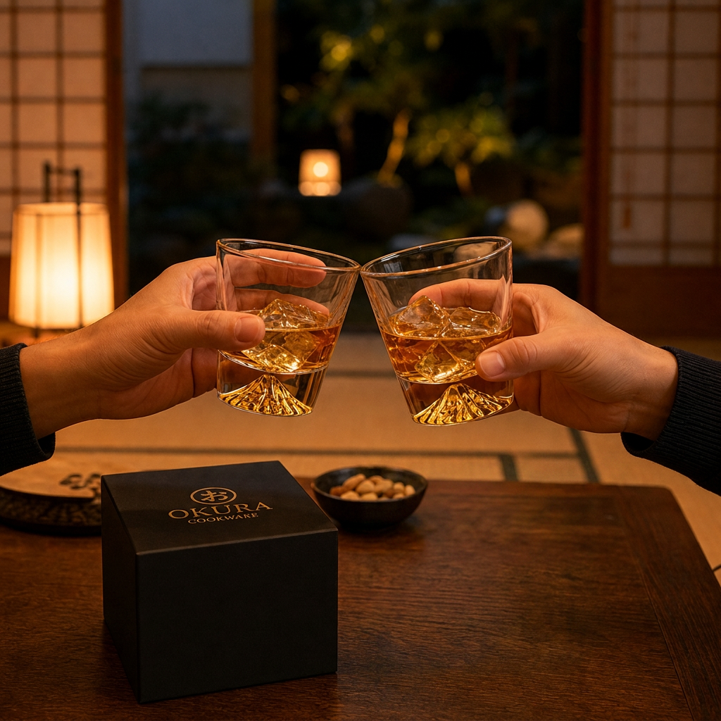 Japanse Edo Kiriko Whisky Glas, Ontwerp van Sneeuwbedekte Berg