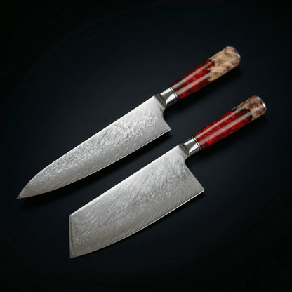 Japanse Damascus Shinku 2-delige Prestatieset – 7,5-inch (19 cm) & 7,9-inch (20 cm) Precisie Messen