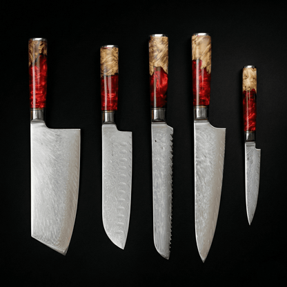 Japanse Damascus Nakama Shinku 5-delige Koksmes Set – Precisie Messen