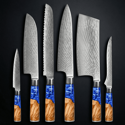 Professionele Japanse Damascus Kookmes Set – 6-delig Koks Kwaliteit Set