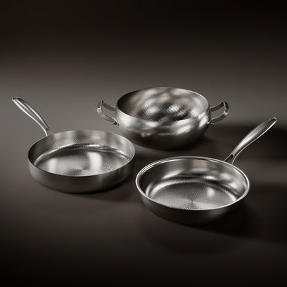 Gehammert Titanium Premium Kookset met 2 Deksel (20, 23 & 25 cm)