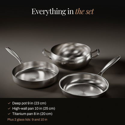 Gehammert Titanium Premium Kookset met 2 Deksel (20, 23 & 25 cm)