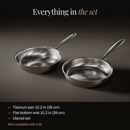Gesmede Titanium Wok & Koekenpan (10 Inch) met Keukengerei