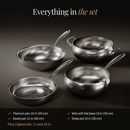 Gesmeed Titanium Essentials Keuken Set met 2 Deksel (10, 11 & 12 Inch)