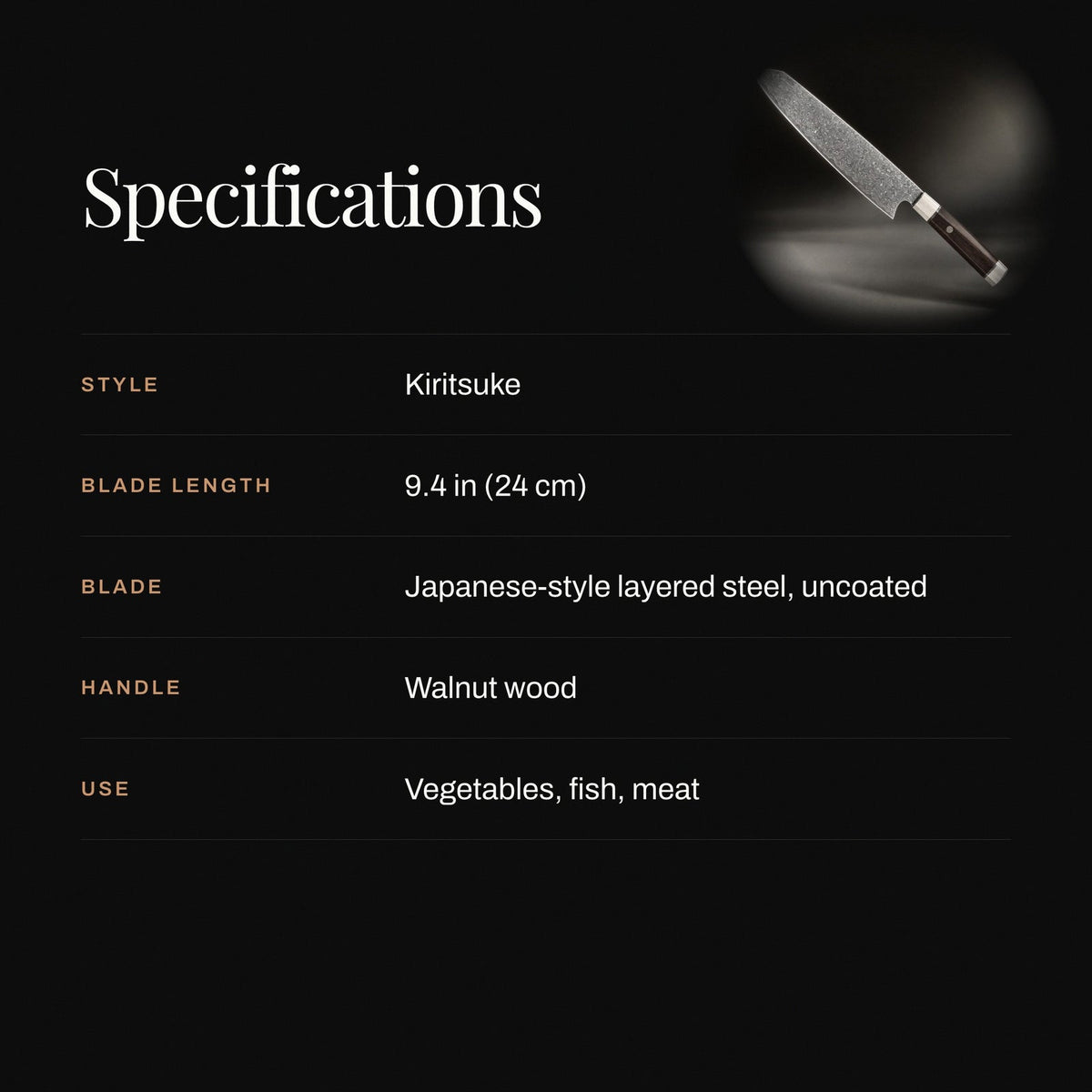 Kiritsuke Mes – 9,4 inch (24 cm) Precisieblad