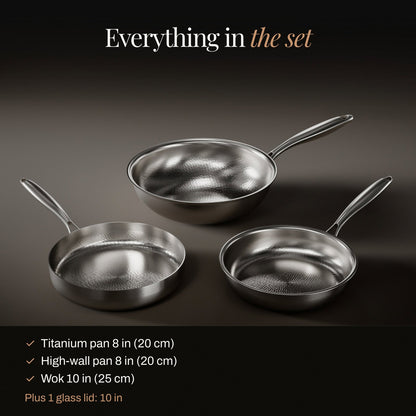 Gesmeed Titanium Roerbakset met 1 Deksel (20, 20 & 25 cm)