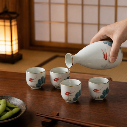 Japanse Goudvis Keramische Sake Set