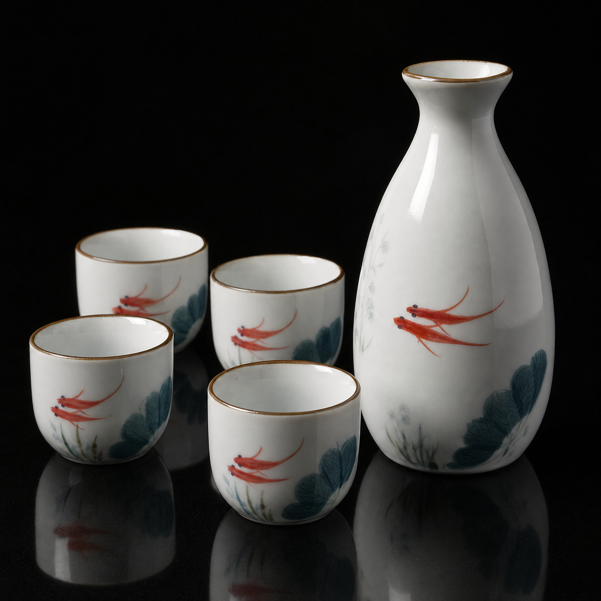 Japanse Goudvis Keramische Sake Set