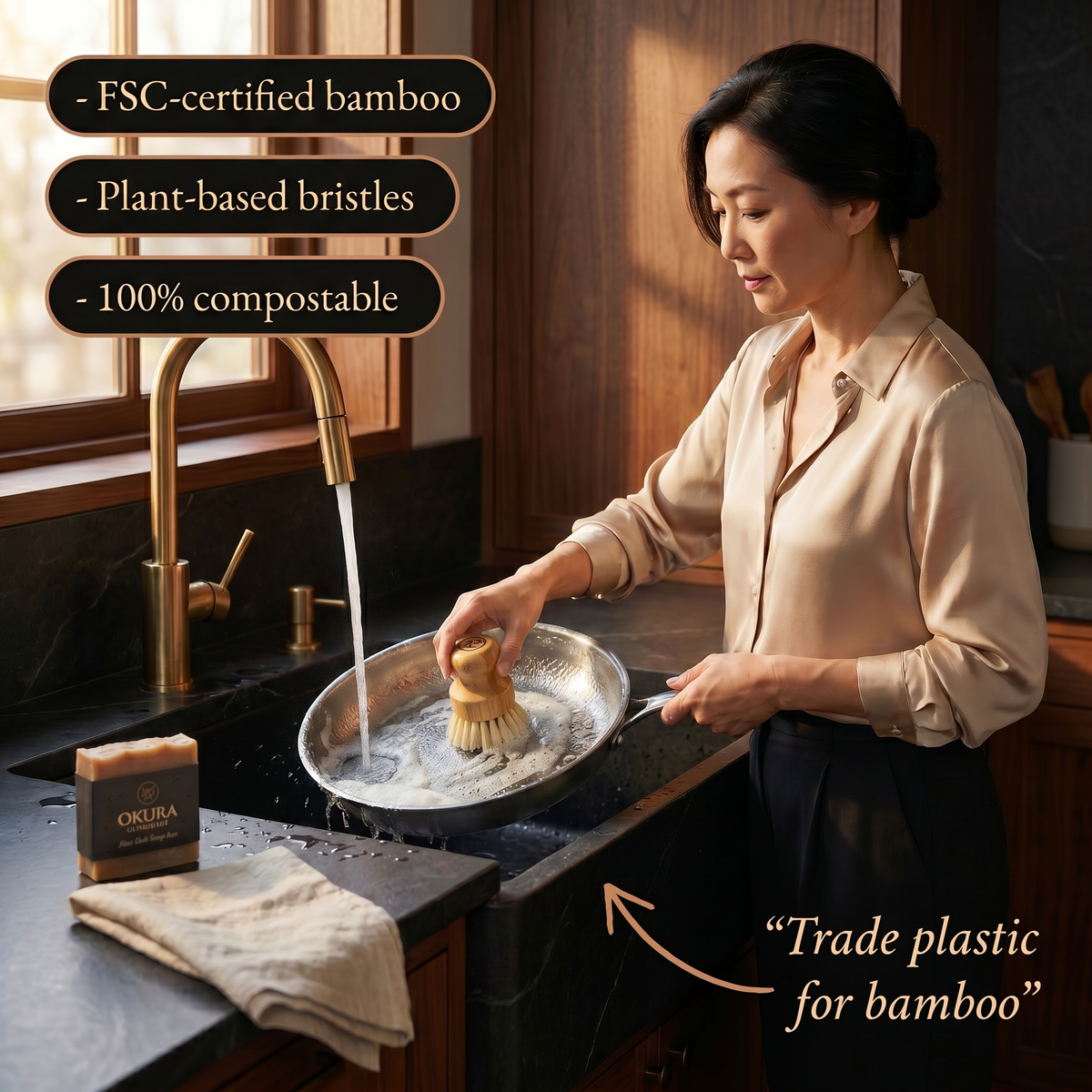 Okura Tawashi — Organische Bamboe Afwasborstel
