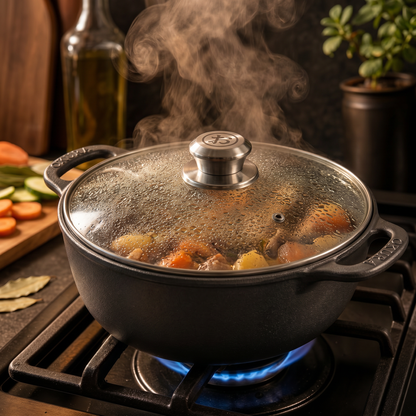 Gietijzeren Casserole Pan met Glazen Deksel