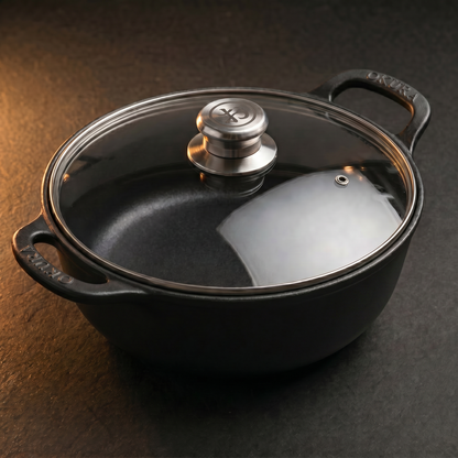Gietijzeren Casserole Pan met Glazen Deksel