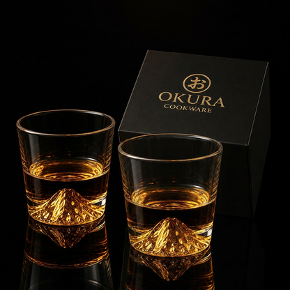 Japanse Edo Kiriko Whisky Glas, Ontwerp van Sneeuwbedekte Berg