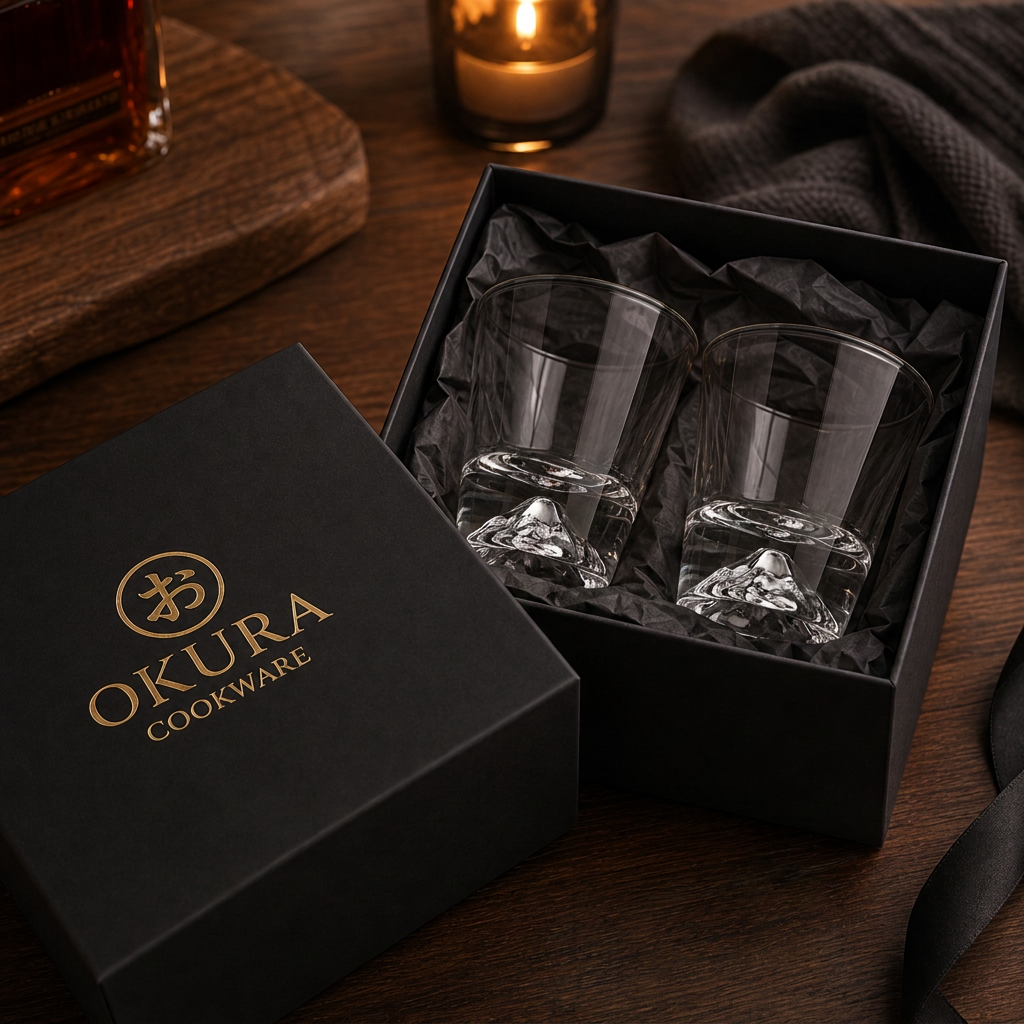 Japanse Edo Kiriko Whisky Glas, Ontwerp van Sneeuwbedekte Berg